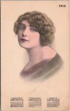 Vintage 1916 Pretty Lady / Calendar Postcard w/ Jan Feb & March / Blank Back picture
