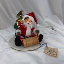 Rare 1993 Annalee Santa on Wood Sled Seigh w/Green Burlap Bag of Toys - On Base picture