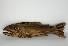 Vtg Carved Wood Salmon Fish Sculpture Burned Cedar Cryptomeria Wall Art 23in picture