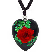 Flower real preserved black red green rose HEART necklace FN2 picture