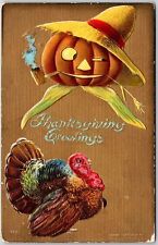 Thanksgiving Greetings Turkey & Pumpkin Squash Postcard picture