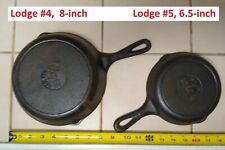 TWO Vintage Lodge Skillets #4, 8-inch AND #5, 6.5-inch, Cast Iron, Superb picture