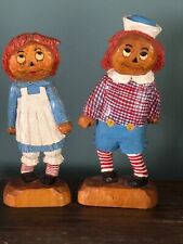 Vintage 1980s  Handmade Carved Wood Raggedy Ann & Andy Figures FOLK ART Signed picture