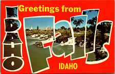 Vtg 1960s Greetings From Idaho Falls ID Large Letter Unused Chrome Postcard picture