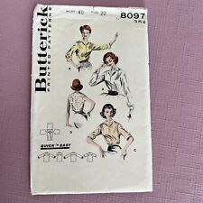 Butterick 8097 Size 20 Vintage Sewing Pattern 1950’s Buttons Darts Blouse Shirt picture