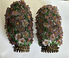2 Antique Czech Glass Beaded Flower Bulb Covers Shades, Lamps Sold Separately picture