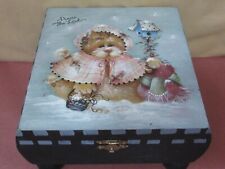 Vintage Hand Painted Handmade Wood Box With Feet picture