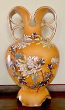 Antique Vintage MAJOLICA  (?) Art Pottery 15.5” Tall Vase Chrysanthemum Unmarked picture