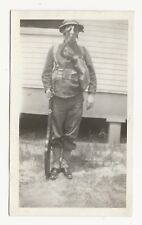 Pre WWII U.S. Army soldier gas mask, rifle gun, military, snapshot photo picture