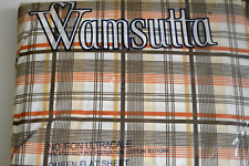 VTG NOS WAMSUTTA QUEEN FLAT SHEET PLAID No Iron ULTRACALE Brown Yellow White VGC picture