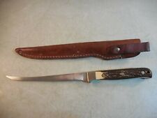 Schrade Uncle Henry USA No. 167 Stag Handle Filet Knife w/Sheath H7 picture