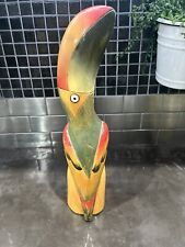 Vintage Toucan Wooden Hand Carved  Painted Tropical Bird Sculpture Tiki Bar 13” picture