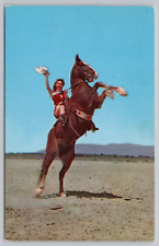 Postcard Yippee Ride 'em Cowgirl on Rearing Horse picture
