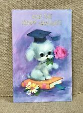 Ephemera Vintage American Greetings Graduate Card Puppy w Cap Flower In Mouth picture
