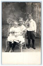 c1910's Children Siblings Baby Studio Portrait RPPC Photo Antique Postcard picture
