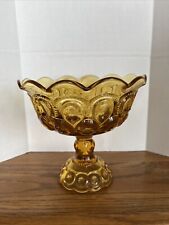 Vintage LE Smith Amber Moon & Stars Scalloped Edge Pedestal Candy Dish Compote picture