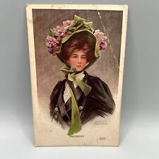 Antique Postcard Yesterday Woman In Large Flowered Hat 1909. Teased Right Corner picture