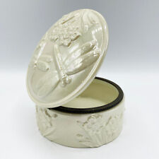 Vintage Dragonfly & Floral Round Trinket Box Dish with Hinged Lid picture