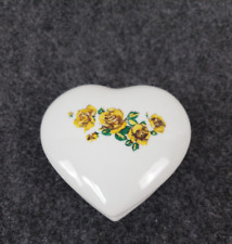 Porcelain Yellow Rose Floral Heart Shaped Lidded Trinket Box by Schmidt Vintage picture