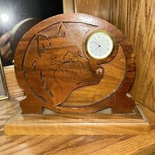 Mantle CLOCK  Wolf Etching Mahogany  Wood Handcrafted Working 6”H X 8.5