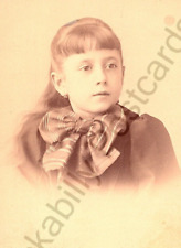 1900's Antique Cabinet Card Portrait Young Girl With Pretty Bow New York, NY. picture