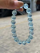 10mm Genuine Natural Blue Aquamarine Gemstone Crystal Round Bead Bracelet AAAA picture