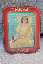 Vintage Coca-Cola Tray 'Girl At Shade' 1938 - ORIGINAL; Good Display Condition picture