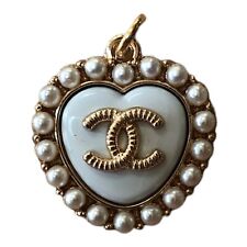 Chanel Heart Pendant Metal Gold White Pearl Zipper Pull 22MM picture