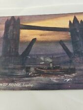 C 1910 Oilette Foggy London England Tower Bridge at Sunset Tucks Art Postcard picture