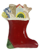 Ceramiche Leonardo 10” Plate ITALY Christmas Stocking Santa’s Cookie Candy picture