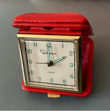 Vintage Ingraham Travel Alarm Clock Leather Case Jeweled picture