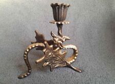 Rare Gorgeous Antique Gothic Art Deco Solid Brass Dragon Candleholder picture