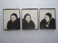 VINTAGE PHOTOBOOTH PHOTOS~SET OF 3~PRETTY WOMAN~FUR COLLAR~FLAPPER HAT picture