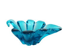 Vintge royal blue art glass leaf shaped trinket dish picture
