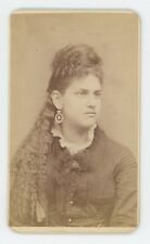 Antique CDV Circa 1870s Beautiful Woman Long Hair Earrings Lasselle Boston, MA picture
