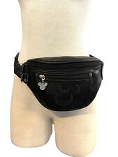 VTG Walt Disney World Black Faux Leather Mickey Embroidered Adult Fanny Pack EUC picture