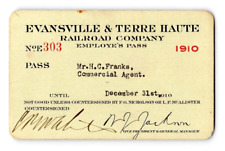 1910 EVANSVILLE & TERRE HAUTE RAILROAD PASS. H.C. FRANKS COMMERCIAL AGENT picture