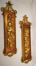 Vintage Gold Syroco Dart Floral Fruit Wall Plaques 7221/7222 MCM 1970s Regency picture