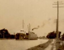Vintage  Real Photo Steam Ship floating up canal old Upstate New York photograph picture