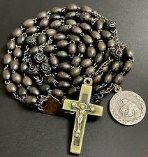 Vintage Franciscan Crown Cocoa Wood 7 Decade Rosary,Ebony Crucifix France +Medal picture