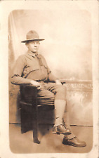 RPPC US Army Soldier Sitting in Chair AZO Photo c1918 Postcard picture