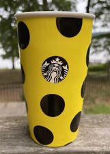 Starbucks 2015 Yellow W Black Polka Dots Ceramic Tumbler Cup Happy 12 Oz NO LID picture