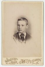 Antique c1880s ID'd Cabinet Card Young Boy Named Harry Winter Ft. Madison, IA picture
