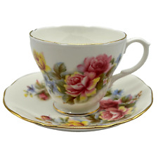 Duchess Bone China Multicolor Roses Floral Teacup & Saucer Set Gold Trim England picture
