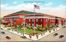 Postcard Auditorium Milwaukee Wisconsin Unposted Old Cars , People Flagpole picture