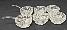 MWT 6 Vintage Clear Cut Glass Open Salt Cellars w/Plastic Spoons Japan 1 1/2