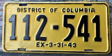DECENT, REPAINTED 1943 Washington DC, District of Columbia LICENSE PLATE 112 541 picture