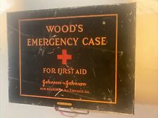 Vintage Johnson & Johnson Wood’s Emergency Case First Aid Kit Metal Box FULL picture