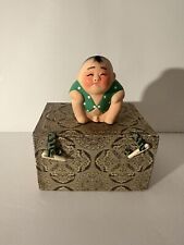 Hand Painted Clay Figurine, little Asian Boy with Original Box (Green) picture