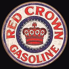Red Crown Gasoline Round Tin Metal Aluminum Sign Man Cave Garage Decor 11.75